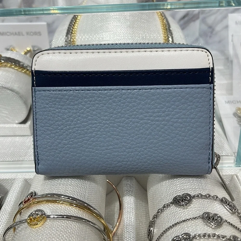 Michael Kors Jet Set Travel Medium Color-Block Wallet Pale Blue NWT